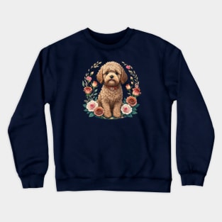 Mini Goldendoodle Puppy With Roses Crewneck Sweatshirt